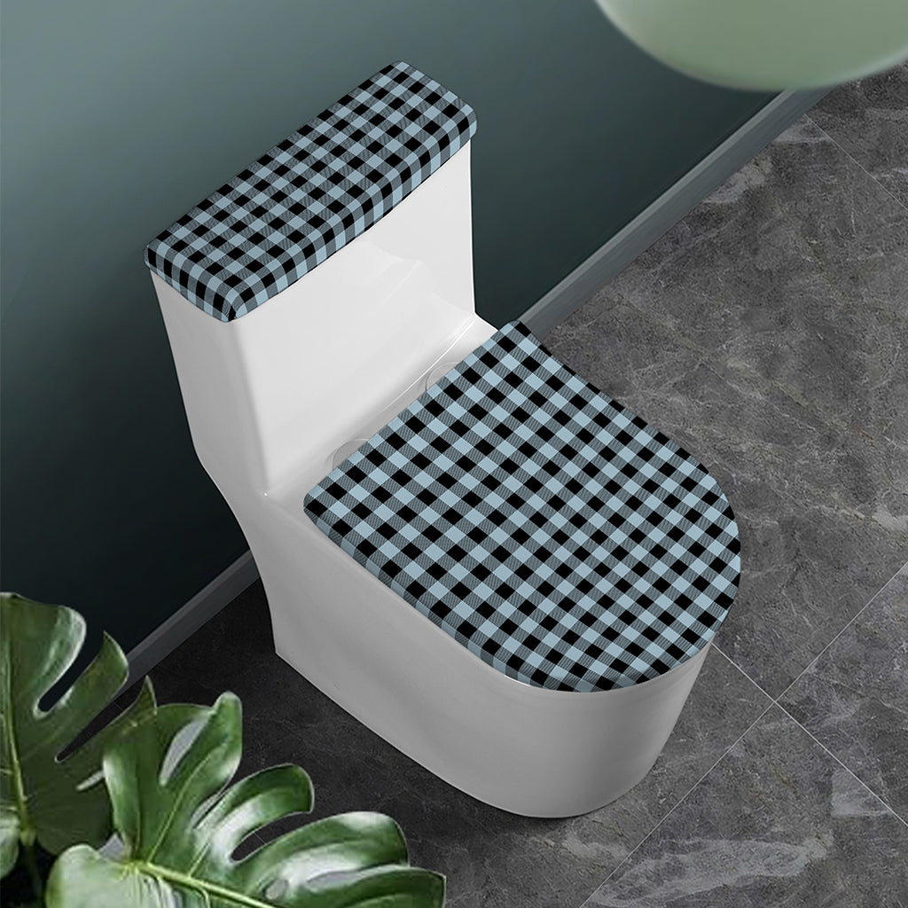 Steel Blue And Black Buffalo Check Print Toilet Lid And Tank Cover Set