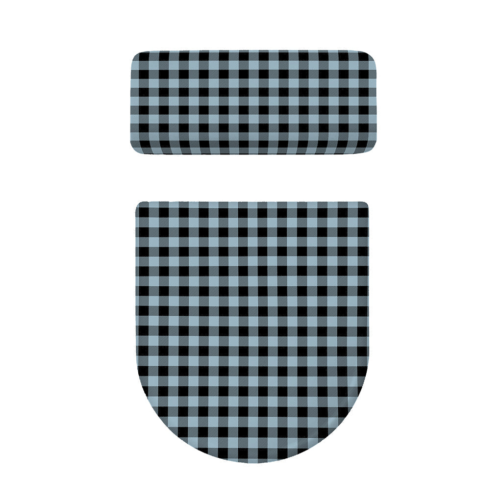 Steel Blue And Black Buffalo Check Print Toilet Lid And Tank Cover Set