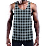 Steel Blue And Black Buffalo Check Print Training Tank Top