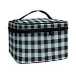 Steel Blue And Black Buffalo Check Print Travel Makeup Bag