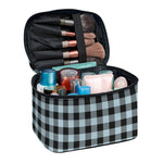 Steel Blue And Black Buffalo Check Print Travel Makeup Bag