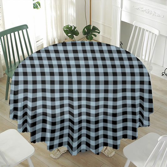 Steel Blue And Black Buffalo Check Print Waterproof Round Tablecloth