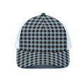 Steel Blue And Black Buffalo Check Print White Mesh Trucker Hat