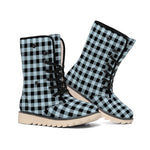 Steel Blue And Black Buffalo Check Print Winter Boots