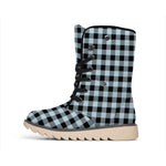Steel Blue And Black Buffalo Check Print Winter Boots