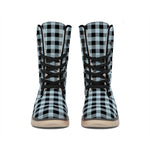 Steel Blue And Black Buffalo Check Print Winter Boots
