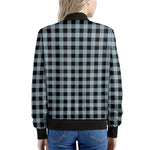 Steel Blue And Black Buffalo Check Print Women's Bomber Jacket