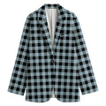Steel Blue And Black Buffalo Check Print Women's Cotton Blazer