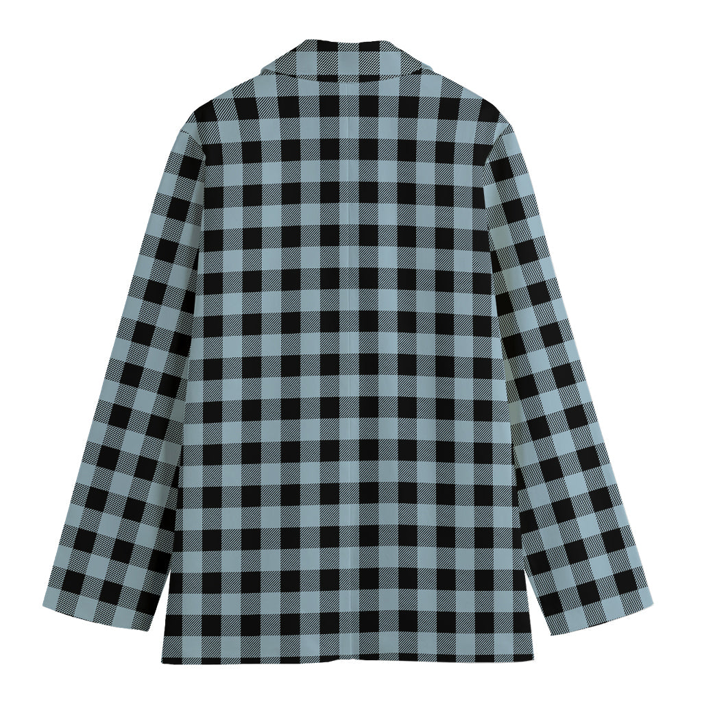 Steel Blue And Black Buffalo Check Print Women's Cotton Blazer