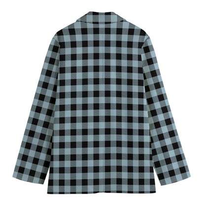 Steel Blue And Black Buffalo Check Print Women's Cotton Blazer
