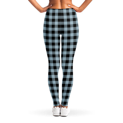 Steel Blue And Black Buffalo Check Print Women's Leggings