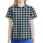 Steel Blue And Black Buffalo Check Print Women's Polo Shirt