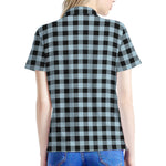 Steel Blue And Black Buffalo Check Print Women's Polo Shirt