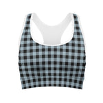Steel Blue And Black Buffalo Check Print Women's Sports Bra
