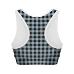 Steel Blue And Black Buffalo Check Print Women's Sports Bra