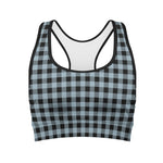 Steel Blue And Black Buffalo Check Print Women's Sports Bra