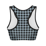Steel Blue And Black Buffalo Check Print Women's Sports Bra