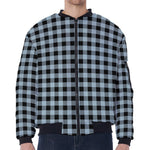 Steel Blue And Black Buffalo Check Print Zip Sleeve Bomber Jacket