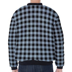 Steel Blue And Black Buffalo Check Print Zip Sleeve Bomber Jacket