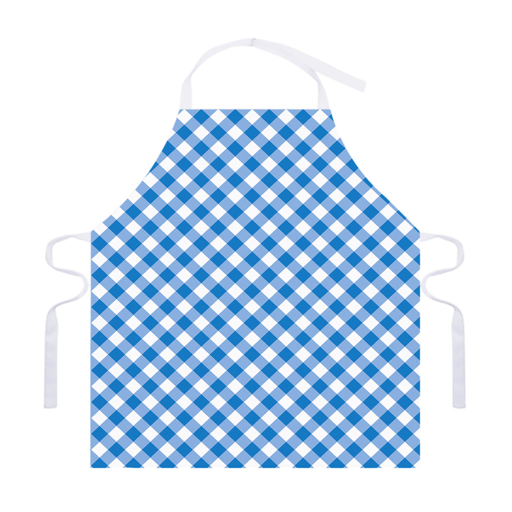 Steel Blue And White Gingham Print Adjustable Apron