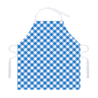 Steel Blue And White Gingham Print Adjustable Apron