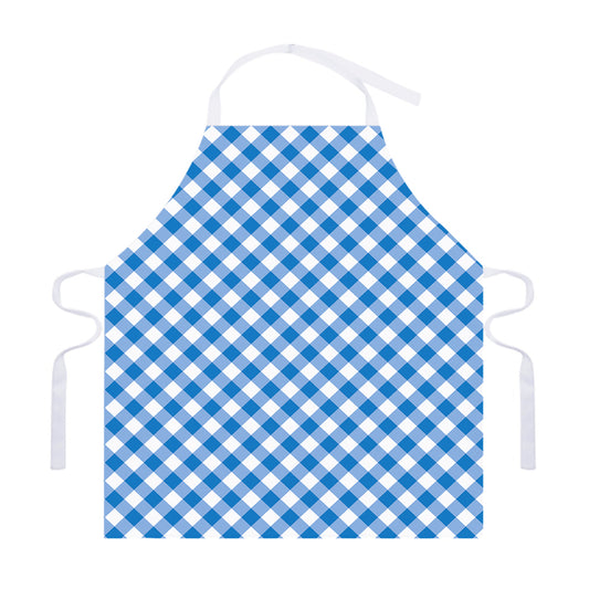 Steel Blue And White Gingham Print Adjustable Apron