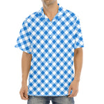 Steel Blue And White Gingham Print Aloha Shirt