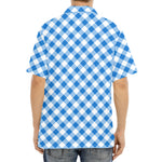 Steel Blue And White Gingham Print Aloha Shirt