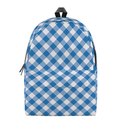 Steel Blue And White Gingham Print Backpack