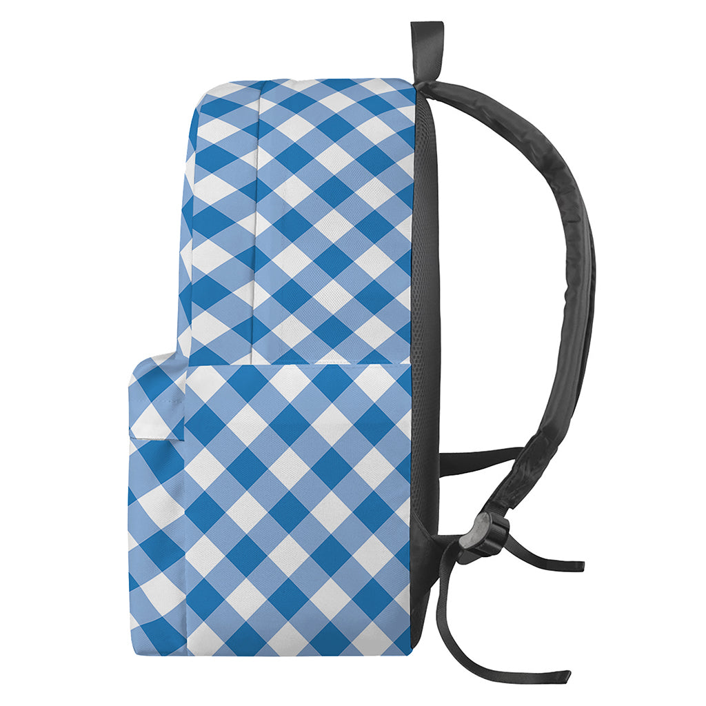Steel Blue And White Gingham Print Backpack