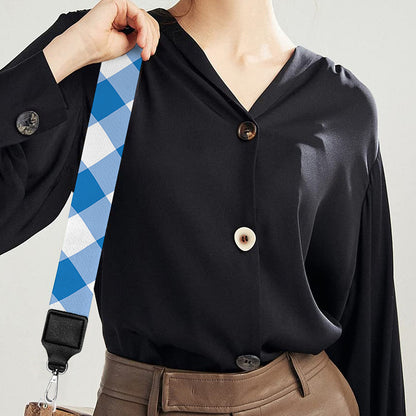 Steel Blue And White Gingham Print Bag Strap