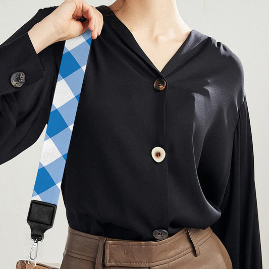 Steel Blue And White Gingham Print Bag Strap