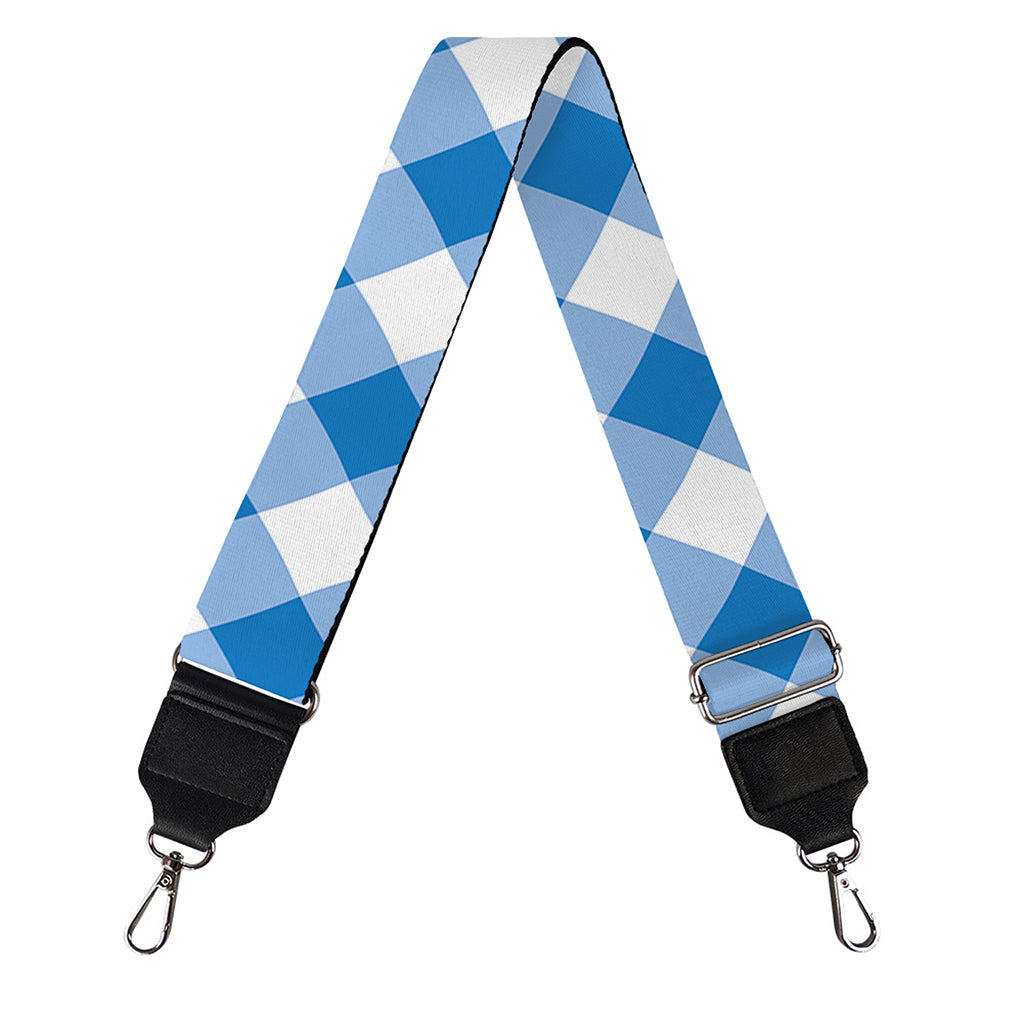 Steel Blue And White Gingham Print Bag Strap