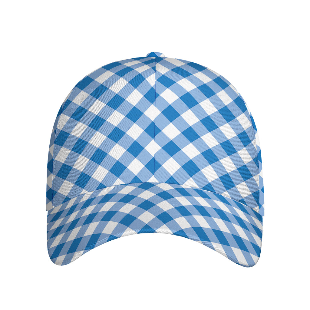Steel Blue And White Gingham Print Baseball Cap