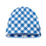 Steel Blue And White Gingham Print Beanie