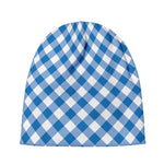 Steel Blue And White Gingham Print Beanie