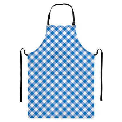 Steel Blue And White Gingham Print Bib Apron With Pocket