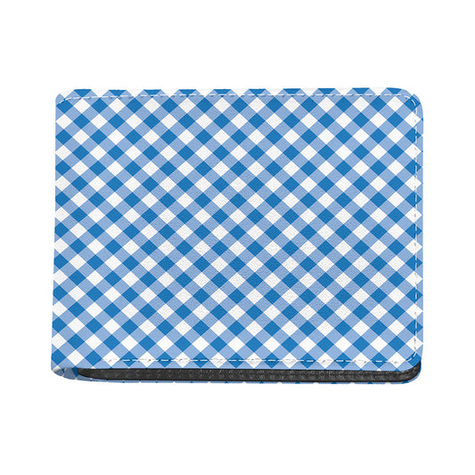 Steel Blue And White Gingham Print Bifold Wallet