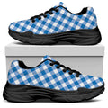 Steel Blue And White Gingham Print Black Chunky Shoes