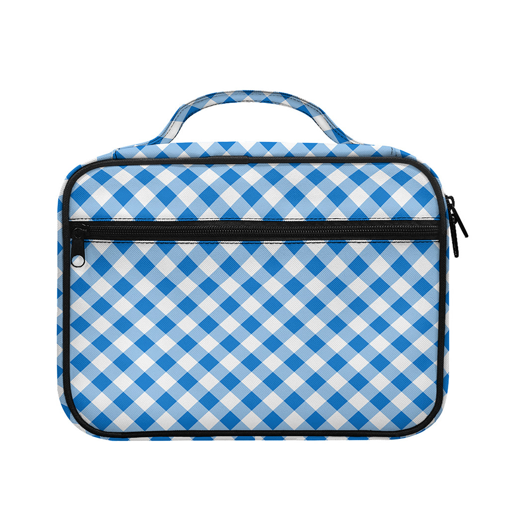Steel Blue And White Gingham Print Briefcase Bible Bag