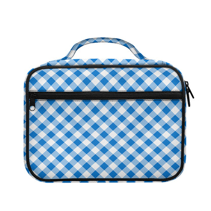 Steel Blue And White Gingham Print Briefcase Bible Bag