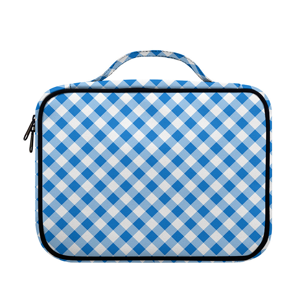 Steel Blue And White Gingham Print Briefcase Bible Bag