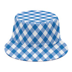 Steel Blue And White Gingham Print Bucket Hat