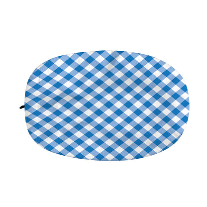 Steel Blue And White Gingham Print Car Side Mirror Covers