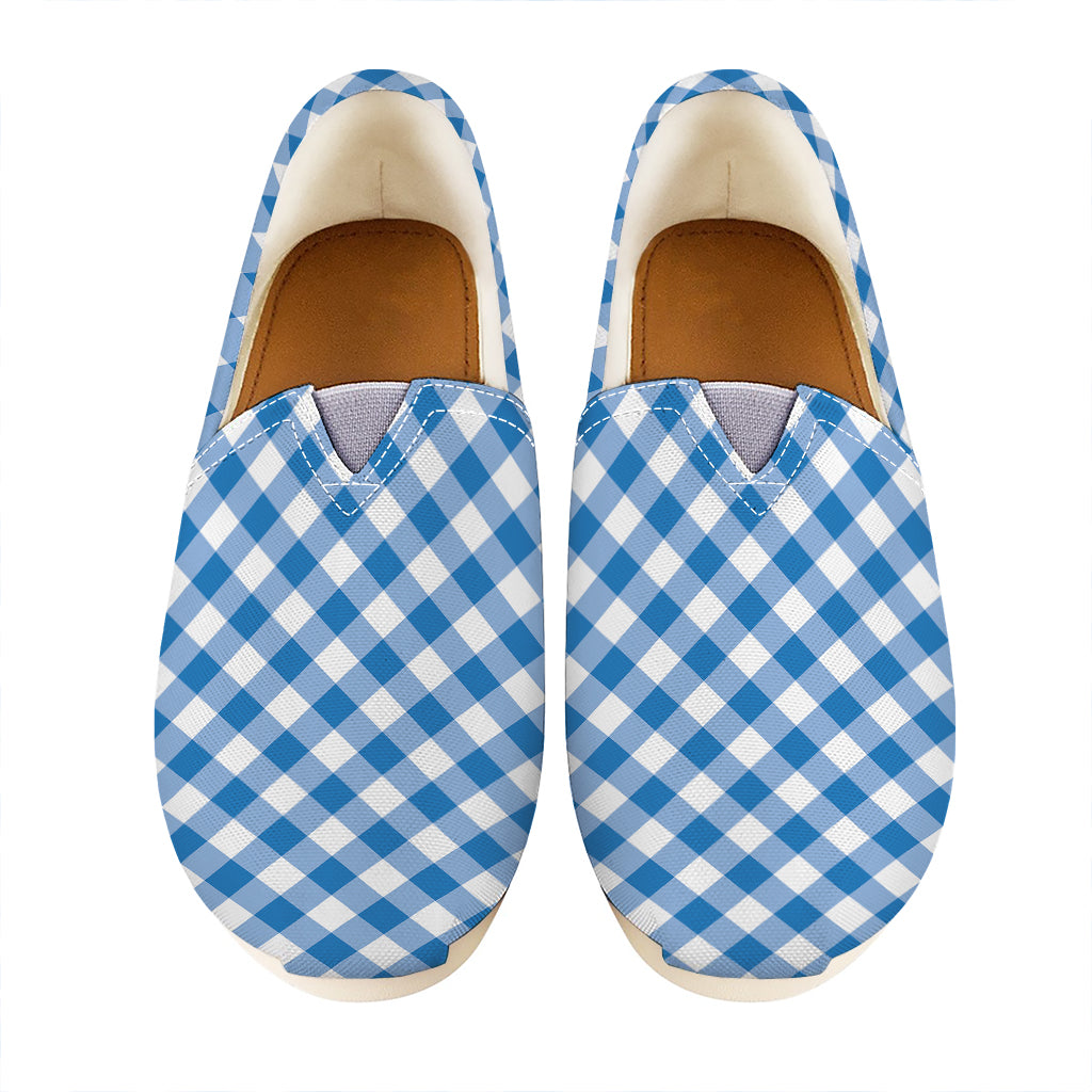 Steel Blue And White Gingham Print Casual Shoes