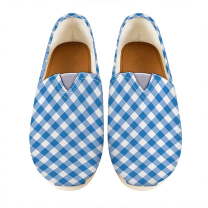 Steel Blue And White Gingham Print Casual Shoes