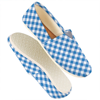 Steel Blue And White Gingham Print Casual Shoes