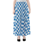 Steel Blue And White Gingham Print Chiffon Maxi Skirt