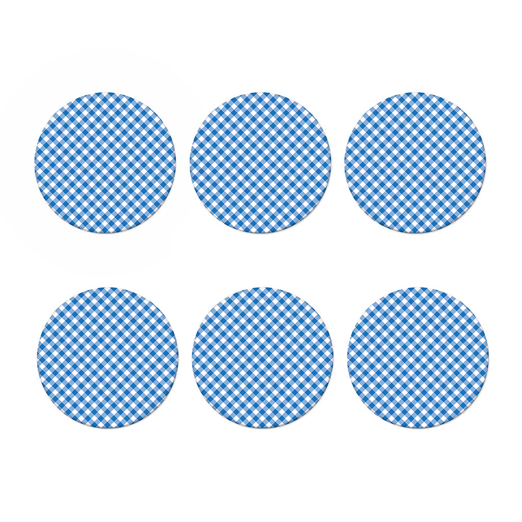 Steel Blue And White Gingham Print Coaster Set