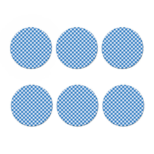 Steel Blue And White Gingham Print Coaster Set